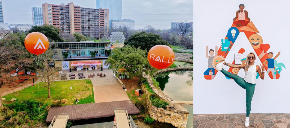 Rally Health SXSW, aerial view and brand mural